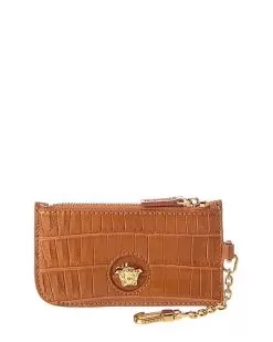 Versace La Medusa Croc-Embossed Leather Card Holder Women