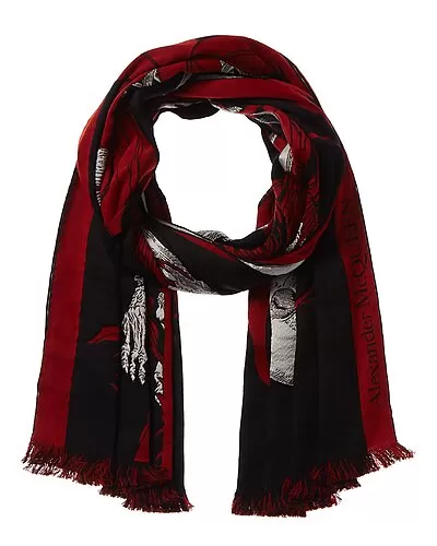 Alexander McQueen Silhouette Floral Wool & Silk-Blend Scarf Women 1 Alexander McQueen Silhouette Floral Wool & Silk-Blend Scarf Women