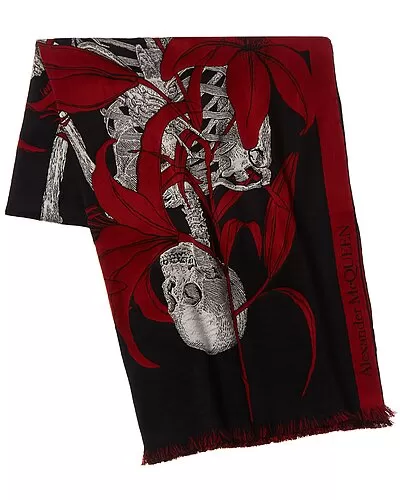 Alexander McQueen Silhouette Floral Wool & Silk-Blend Scarf Women 2 Alexander McQueen Silhouette Floral Wool & Silk-Blend Scarf Women - Image 2
