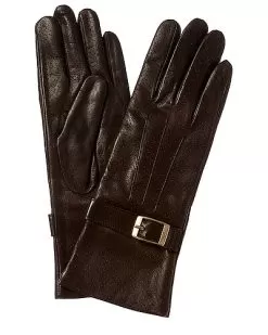 Belted Wool-Lined Leather Gloves Women