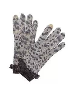 Leopard Bow Cashmere Gloves Women
