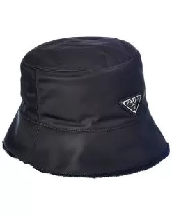 Prada Logo Fur Lined Bucket Hat Women