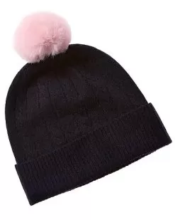 Contrast Pom Cable Cashmere Hat Women