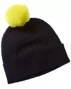 Plait Cable Pom Cashmere Hat Women