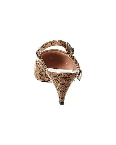 Gucci GG Canvas & Leather Slingback Pump Women 3 Gucci GG Canvas & Leather Slingback Pump Women - Image 3