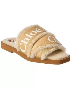 Chloé Woody Canvas & Shearling Slide Women