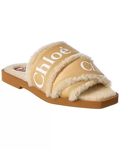 Chloé Woody Canvas & Shearling Slide Women 1 Chloé Woody Canvas & Shearling Slide Women