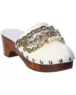 Dolce & Gabbana Bejeweled Chain Raffia Mule Women