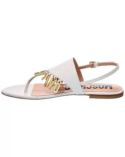 MOSCHINO Logo Lettering Leather Sandal Women 2 MOSCHINO Logo Lettering Leather Sandal Women - Image 2