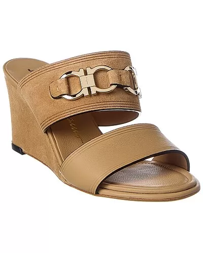 Salvatore Ferragamo Chaim Suede & Leather Wedge Sandal Women 1 Salvatore Ferragamo Chaim Suede & Leather Wedge Sandal Women