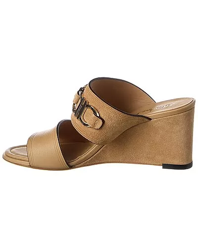 Salvatore Ferragamo Chaim Suede & Leather Wedge Sandal Women 2 Salvatore Ferragamo Chaim Suede & Leather Wedge Sandal Women - Image 2