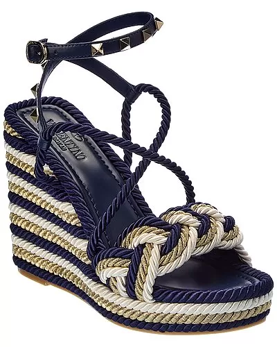 Valentino Rockstud 120 Leather & Rope Wedge Sandal Women 1 Valentino Rockstud 120 Leather & Rope Wedge Sandal Women