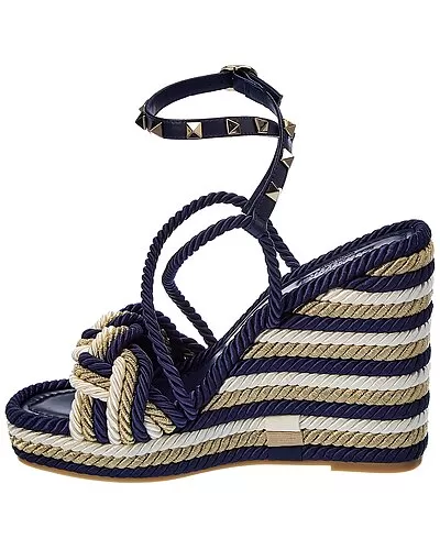 Valentino Rockstud 120 Leather & Rope Wedge Sandal Women 2 Valentino Rockstud 120 Leather & Rope Wedge Sandal Women - Image 2