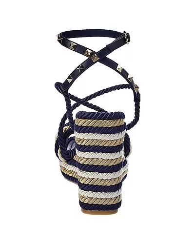 Valentino Rockstud 120 Leather & Rope Wedge Sandal Women 3 Valentino Rockstud 120 Leather & Rope Wedge Sandal Women - Image 3