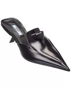 Prada Logo Leather Pointy-Toe Mule Women