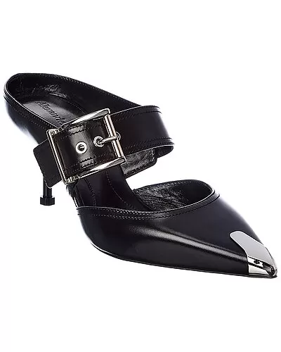 Alexander McQueen Punk Buckle Leather Mule Women 1 Alexander McQueen Punk Buckle Leather Mule Women
