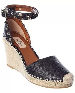 Valentino Rockstud 85 Grainy Leather Wedge Sandal Women