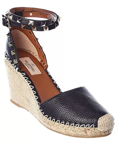 Valentino Rockstud 85 Grainy Leather Wedge Sandal Women 1 Valentino Rockstud 85 Grainy Leather Wedge Sandal Women