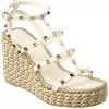 Valentino Rockstud Caged 95 Leather Ankle Strap Wedge Sandal Women
