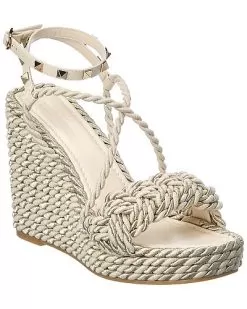 Valentino Rockstud 105 Silk Braid Wedge Sandal Women
