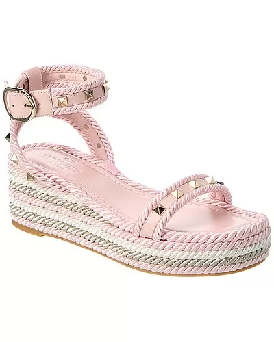 Valentino Rockstud 45 Rope & Leather Wedge Sandal Women 1 Valentino Rockstud 45 Rope & Leather Wedge Sandal Women