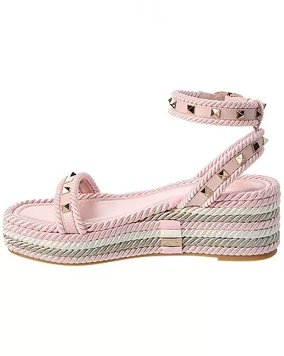 Valentino Rockstud 45 Rope & Leather Wedge Sandal Women 2 Valentino Rockstud 45 Rope & Leather Wedge Sandal Women - Image 2