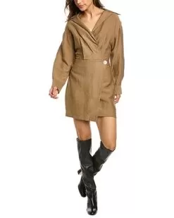 Vince Collared Linen-Blend Wrap Dress Women