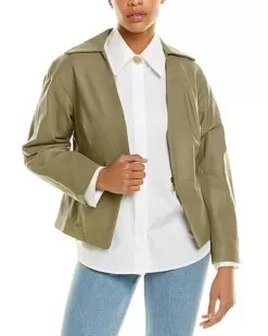 Vince Leather Cinched Shirt Jacket Women