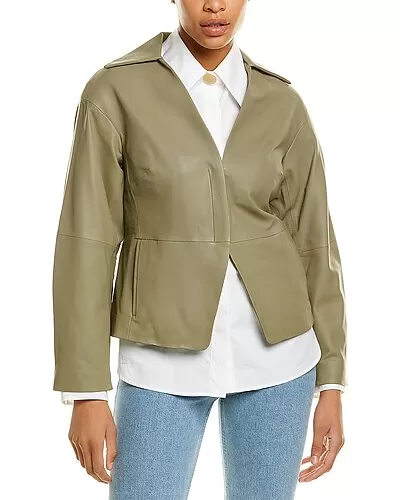 Vince Leather Cinched Shirt Jacket Women 3 Vince Leather Cinched Shirt Jacket Women - Image 3