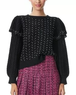 Alice + Olivia Rosi Cable Knit Wool Sweater Women