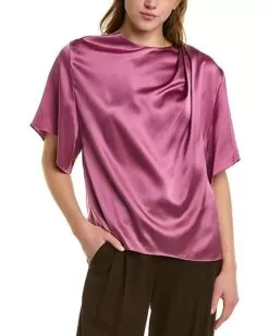 Vince Flutter Draped Silk Blouse Women