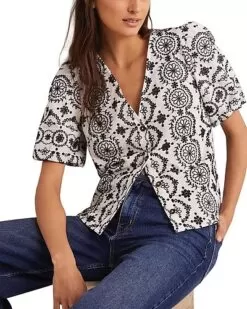 Boden Puff Sleeve Linen-Blend Blouse Women