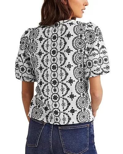 Boden Puff Sleeve Linen-Blend Blouse Women 2 Boden Puff Sleeve Linen-Blend Blouse Women - Image 2