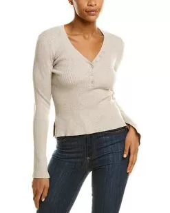 Ribbed Henley V-Neck Sweater Women